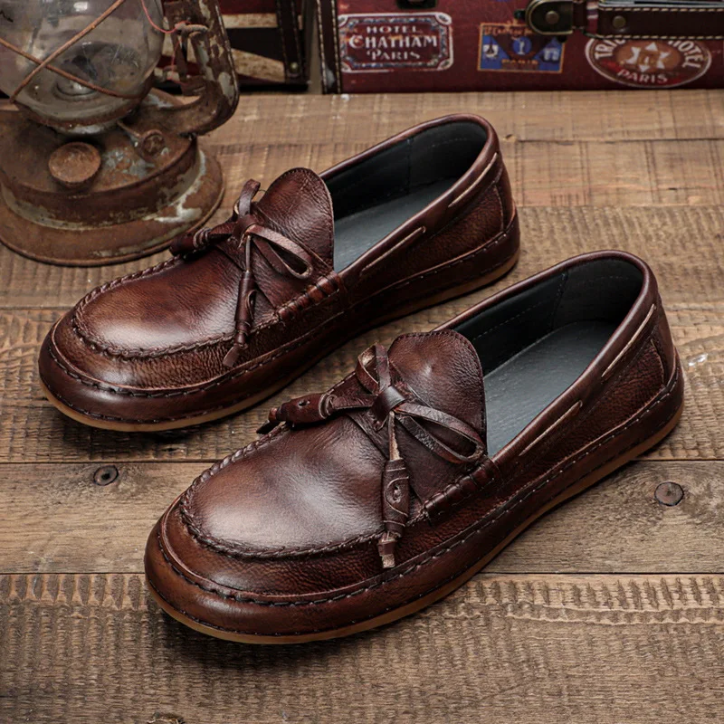 EURO Size Super Soft Genuine Leather Men's Bow-knot Loafer Leisure Businessman Concise Driving Car Shoes Lighweight Flats