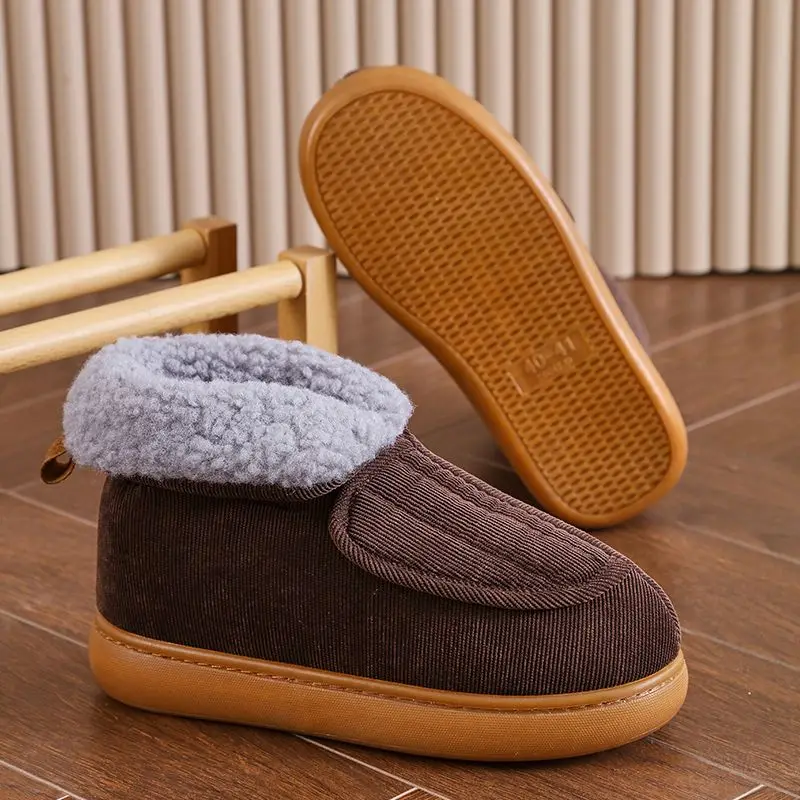 Comfortable Granpa Home Slippers Home Warm Winter Fur Slides Old Men and Women Turned-over Edge Ankle Booties Non-slip Flat Shoe
