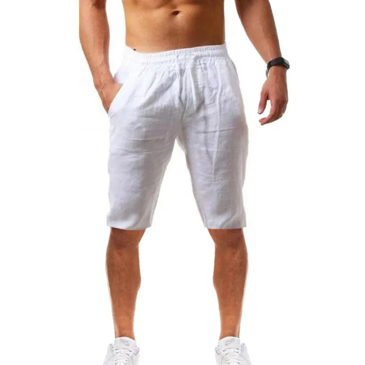 Men's Cotton Linen Pants Summer Breathable Five-point Pants Loose Sportwear Jogging Shorts Male Solid Color Sports Casual Shorts