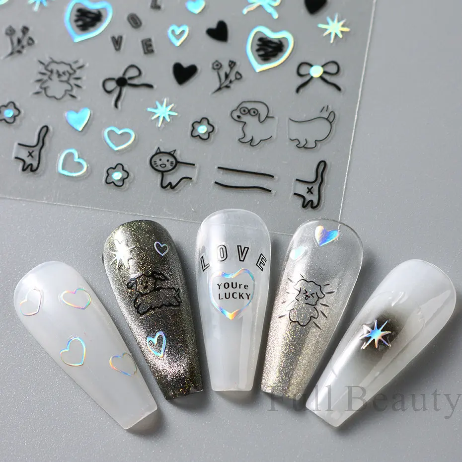 Nail Stickers Nail Art Decoration Nail Decals 3D Kawaii Cat Sliders For Nails Cartoon Anime Gel