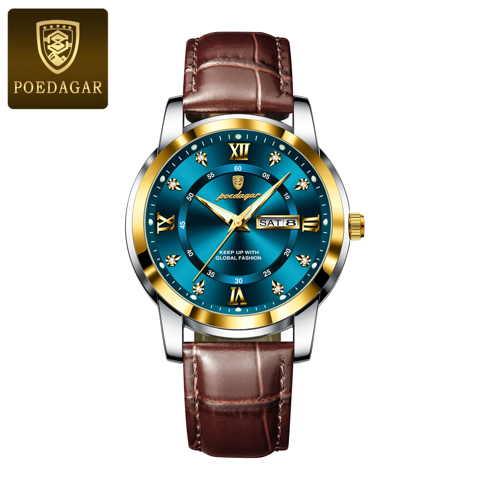 Men's Quartz Wristwatch With Luminous Date And Week Leather Strap_voghion.com