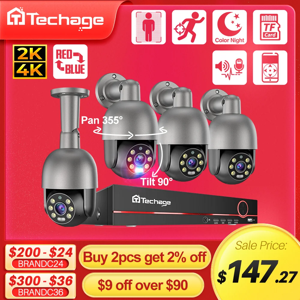 Techage 8ch 4mp 8mp Ptz Security Poe Ip Camera System Outdoor Ai Human ...