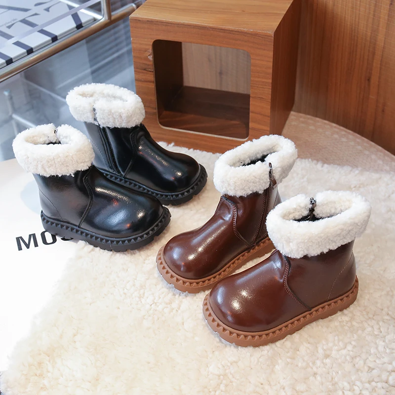 Girls Fleece Ankle Boots Soft Sole Breathable Winter School Boots