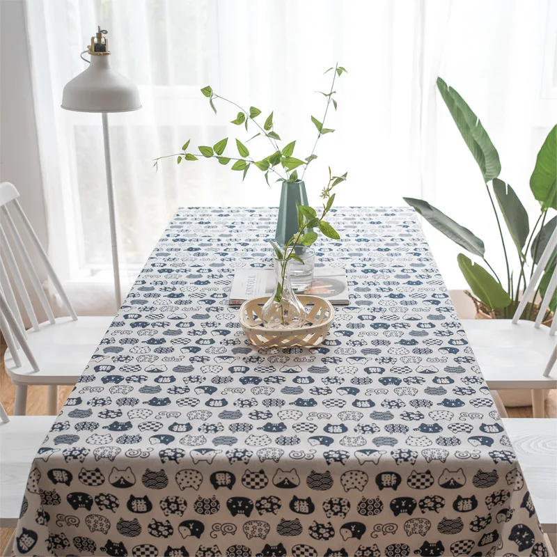 

Cartoon Cat Cotton Linen Fabric Table Cloth Rectangular Household Living Room Table Cover