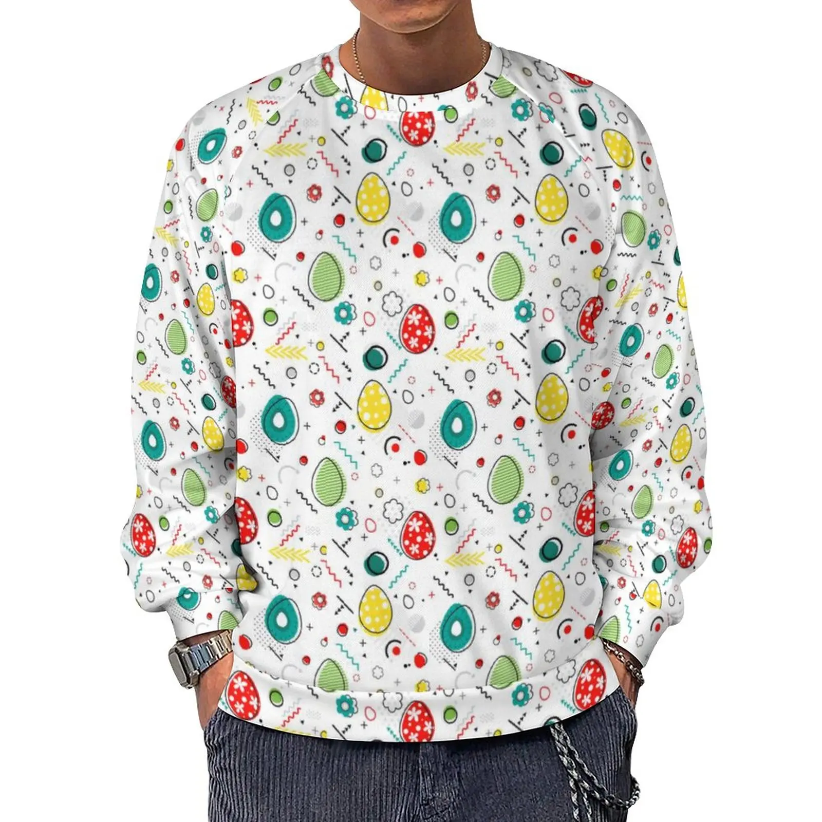 

Easter Day Print Casual Sweatshirts Colorful Eggs Cool O Neck Hoodies Winter Long Sleeve Loose Oversized Hoodie Birthday Gift