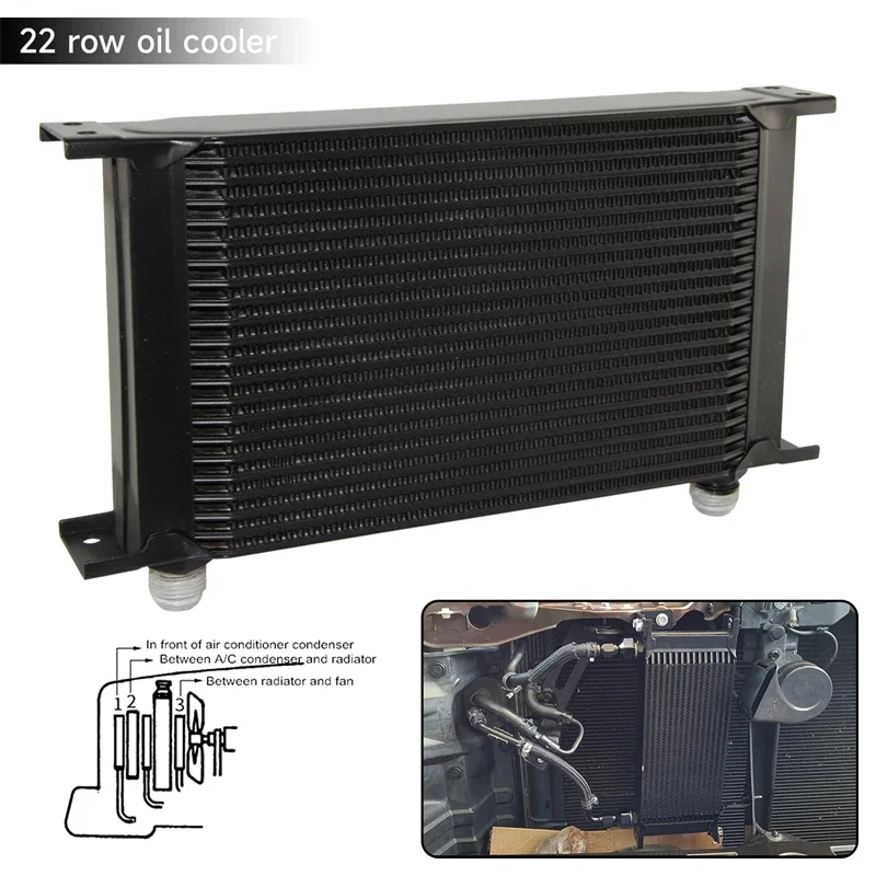 

Oil Cooler Universal AN10 15/22 Row 248MM 7/8"-14 UNF Engine Transmission MOCAL Style Aluminum Black/Silver