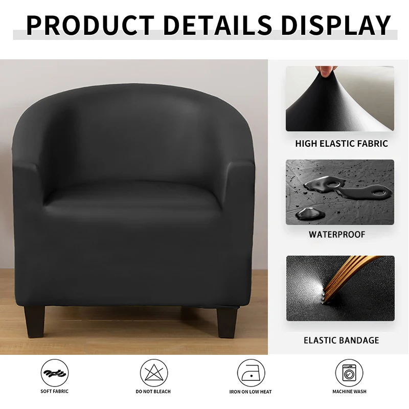 Waterproof Club Chair Slipcover Faux Leather Tub Chair Cover Barrel Chair Slipcover Half Round Armchair Cover for Living Room 3