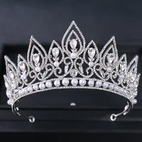 Luxury Silver Color Crystal Pearls Bridal Tiaras Crown Baroque Rhinestone Pageant Diadem Bride Headband Wedding Hair Accessories - Image 5