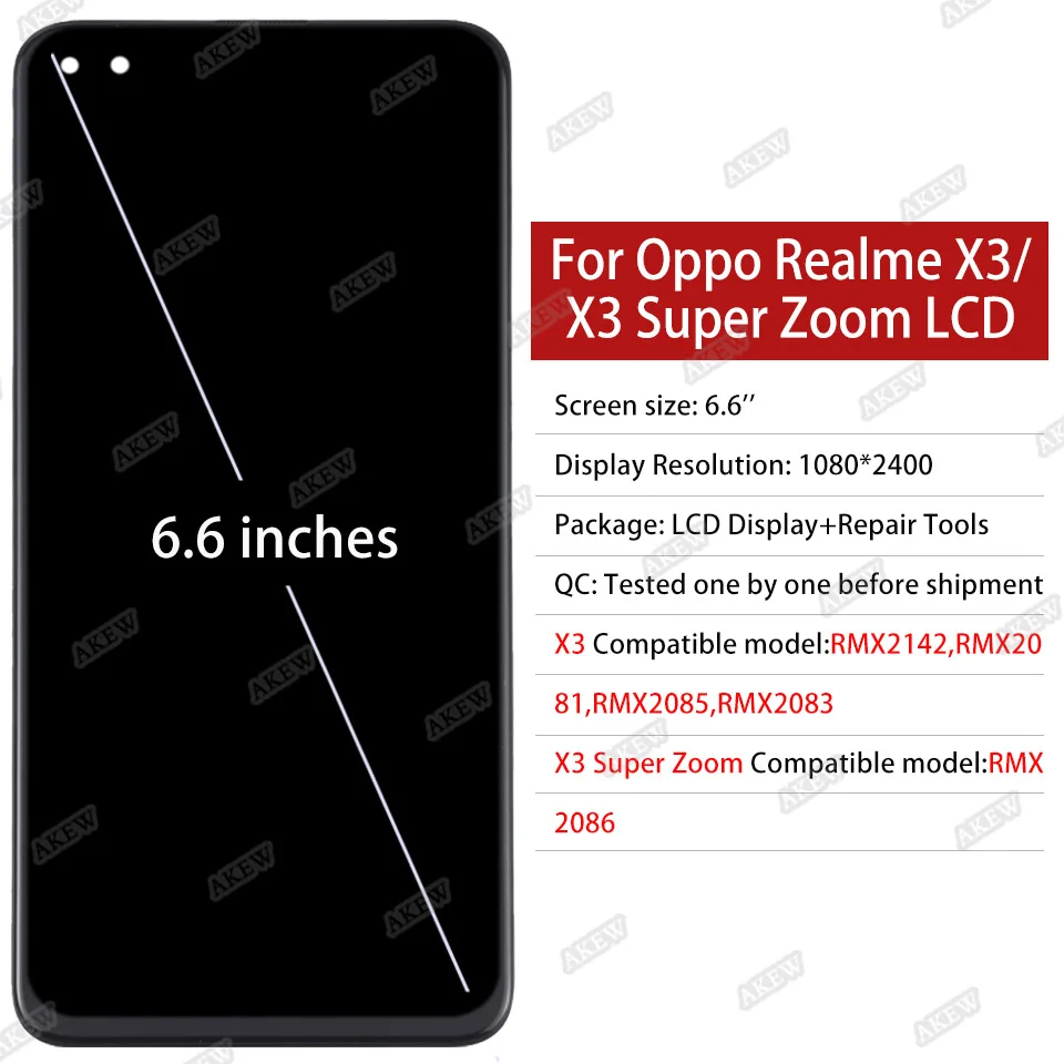 Oppo Realme X3 용 오리지널 LCD 디스플레이, 슈퍼 줌 터치 스크린, RMX2142 RMX2081 RMX2086 디지타이저 어셈블리 교체, 6.6 인치