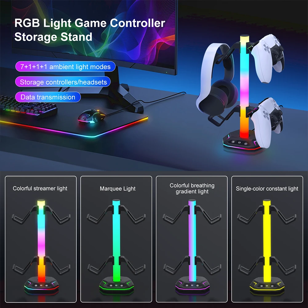 Playstation5 컨트롤러 홀더 이어폰 걸이 액세서리 데스크탑 게이머 PS4 Xbox PS5 게임 패드 용 게임 RGB 헤드폰 스탠드