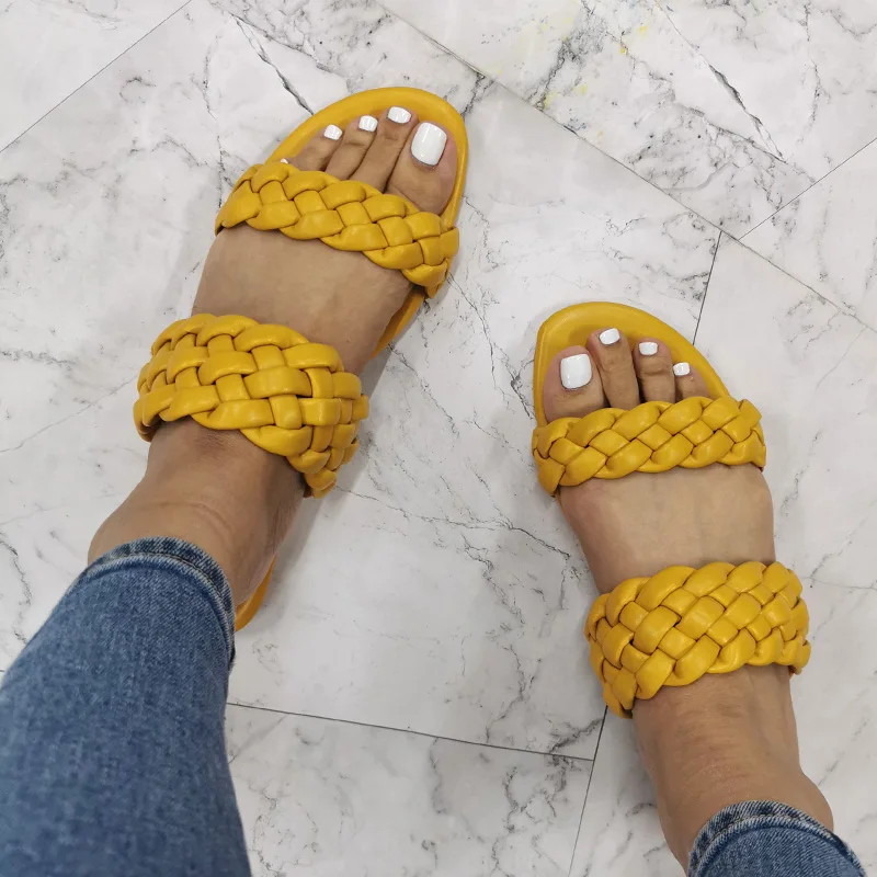 Women Beach Slides Shoes Summer Woman Sandals Plus Size Brand Design Weaving Flats Casual Sandal Ladies Fashion Outside Shoes
