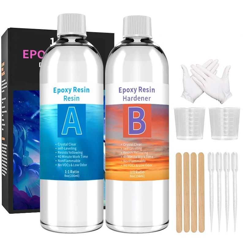 

1:1 Crystal Clear Epoxy Resin Kit High Adhesive Gloss Art Resin Supplies for Coating and Casting Craft DIY Jewelry Making
