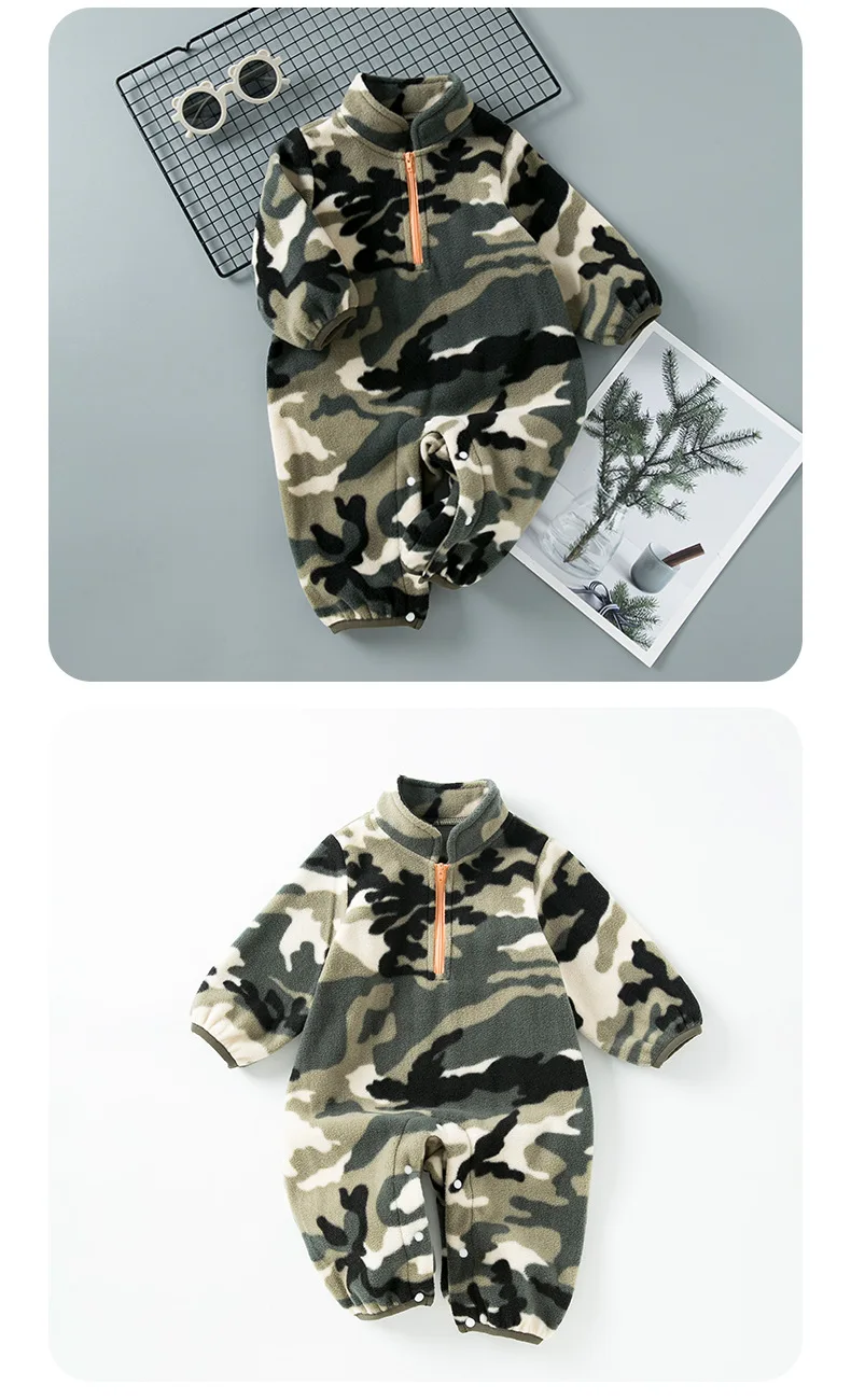Neuer Stil Baby Jumps uit modische Tarnung Langarm Baby Jumps uit Winter Flanell warmen Kletter anzug – Detail 6