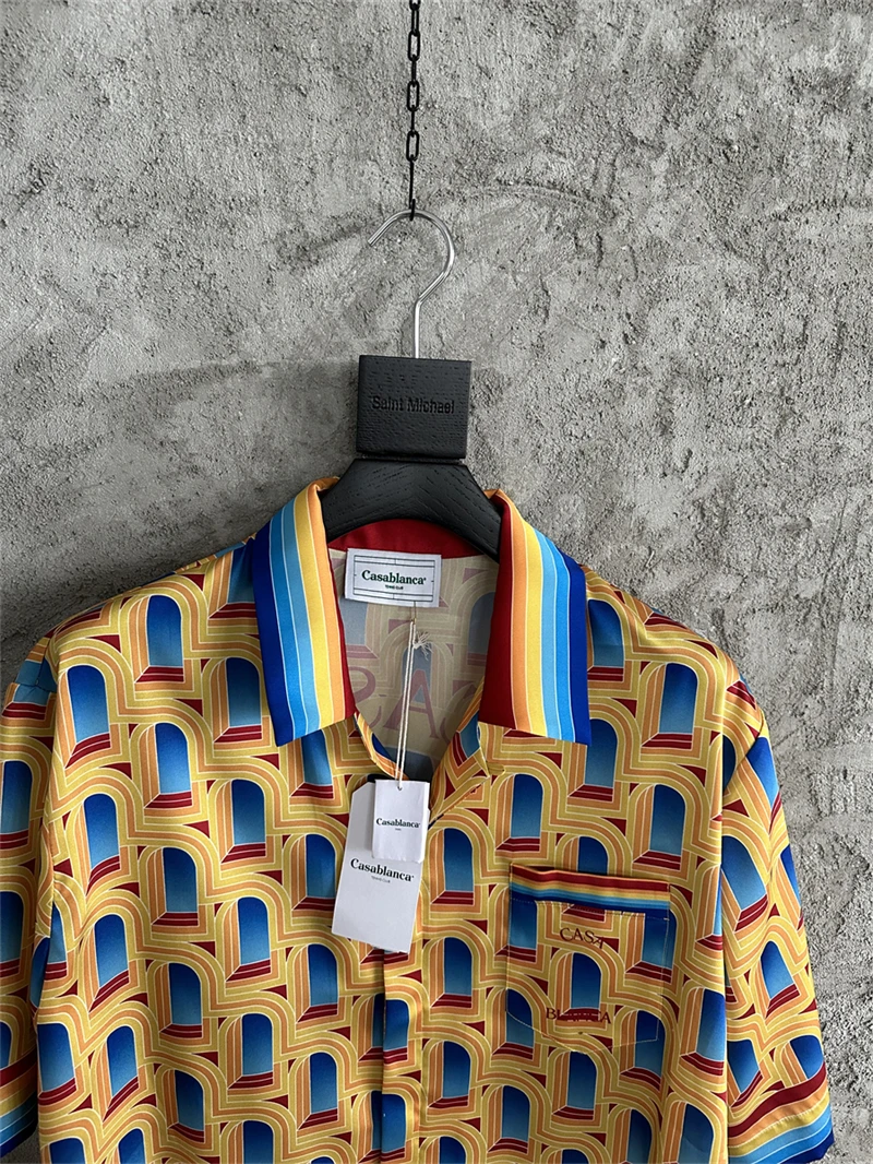 

Yellow Casablanca Flowers Shirt Men Women Top Quality New Hawaii Beach Silk Shirts Wholesale Clothes