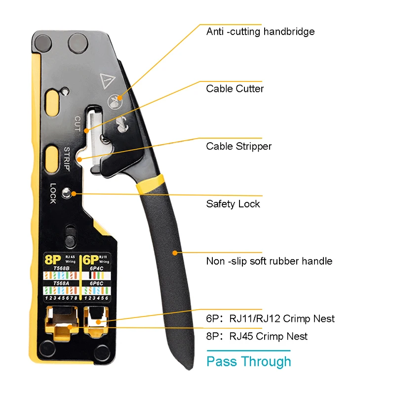 Onti Rj45 Cat7 6a 5e Conector e Ferramenta de Friso Passar Pelo Crimper para 8p8c com Lâmina de Substituição Decapador do Cabo - Imagem 4