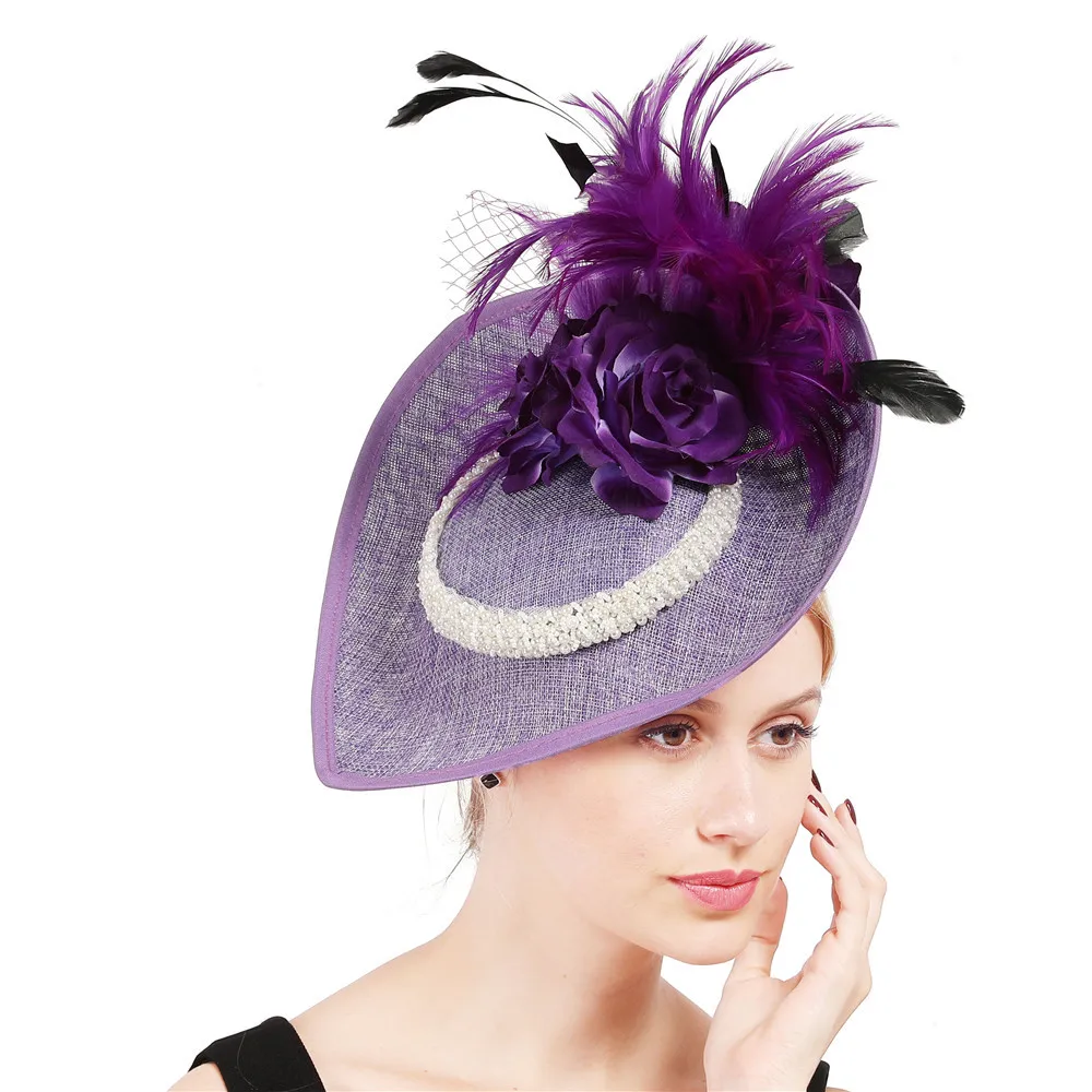 Copricapo da donna con piume e fiori in sinamay, copricapo da donna, per corsa, Royal Ascot, pillbox, matrimonio, cocktail, tea party, derby