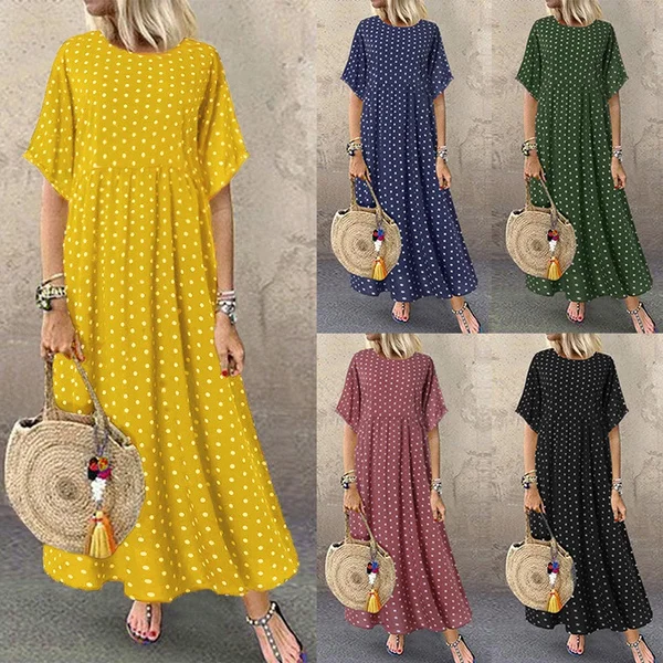 Vintage Maxi Dress Women Spring Summer Half Sleeve Buttons Printed Long Dresses Plus Size Casual Loose Big Swing Robe 5XL | Женская