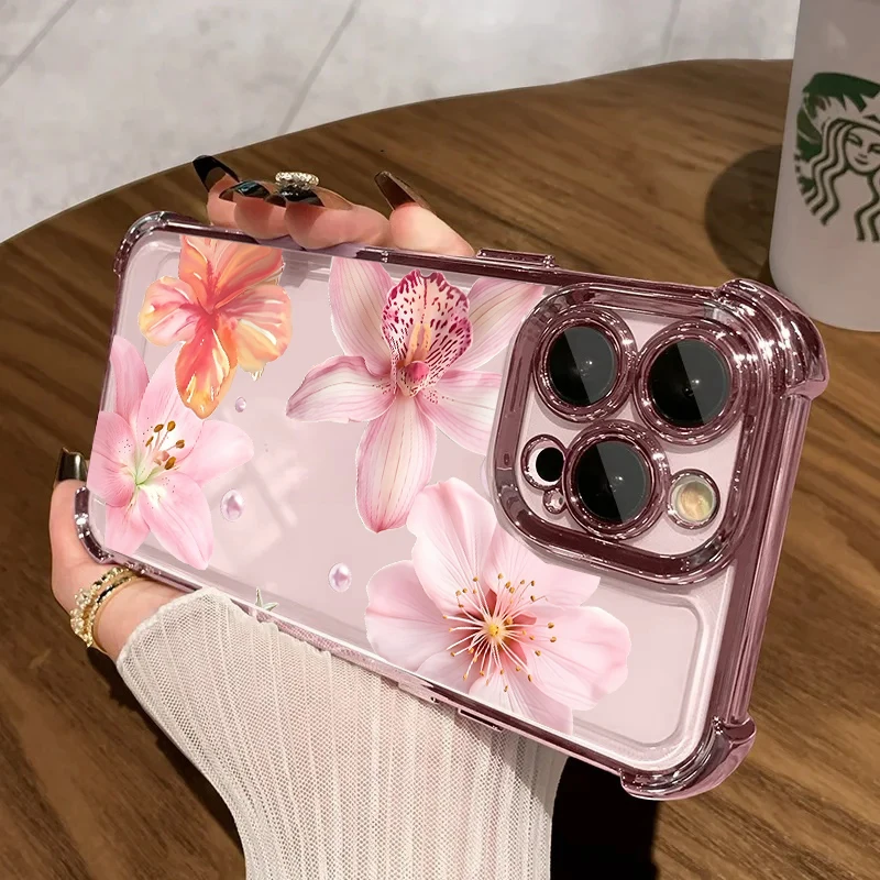 Chic Pink Lily Flower Daisy TPU Shockproof Phone Case