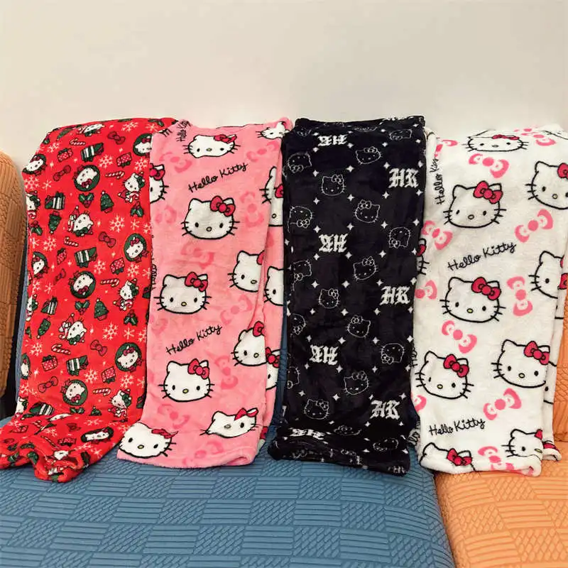 

Cartoon Hello Kitty Fleece Pajama Pants Christmas Sanrio Anime Soft Trousers Women Casual Home Trousers Kawaii Birthday Gift