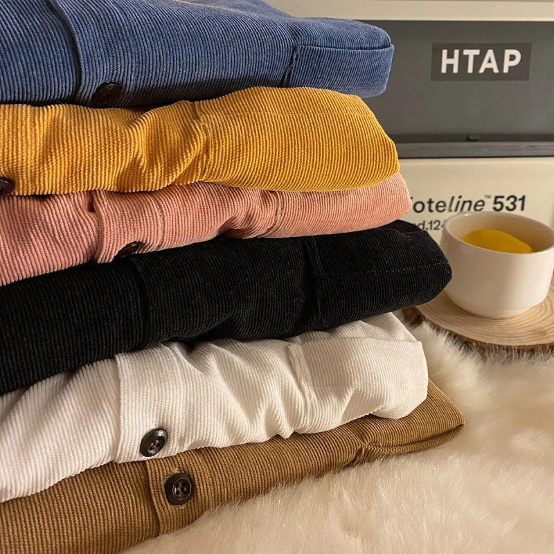 Extra large corduroy shirt jacket for men and women long-sleeved ins retro Hong Kong style fashion shirt trend shirt men shirts