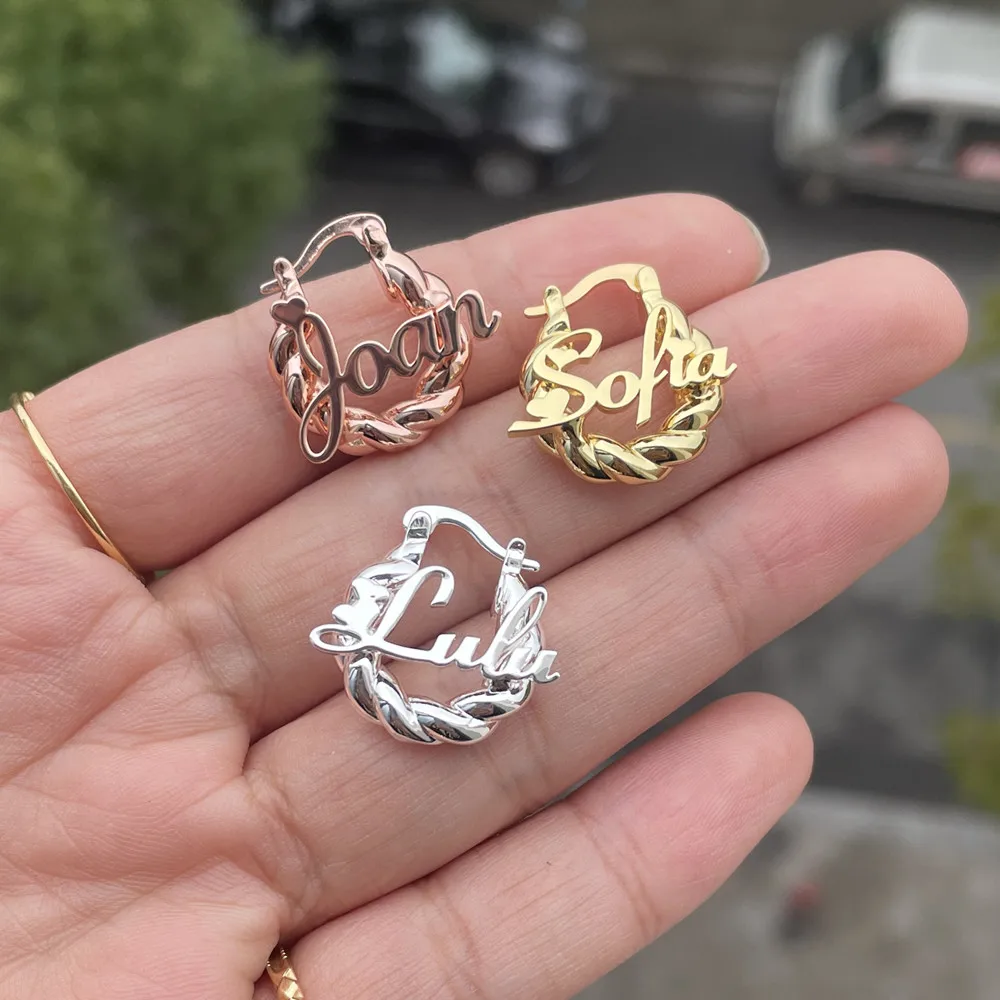Lulu's Kid Custom Name Earrings Twist 18mm Cute Personality Letter Small Mini Hoop Earring Girl Gift