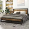 Queen Bed Frame with Wood Headboard, Modern Rustic Style Platform Bed Frame Queen Size, Heavy Duty Strong Metal Slats Support 3
