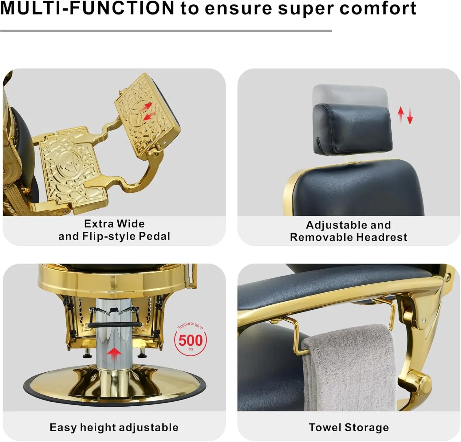 Description Picture 6 of itemVintage Barber Chair for Barbershop Heavy Duty Recline Salon Chair for Hair Beauty Stylist Tattoo Home (Golden)