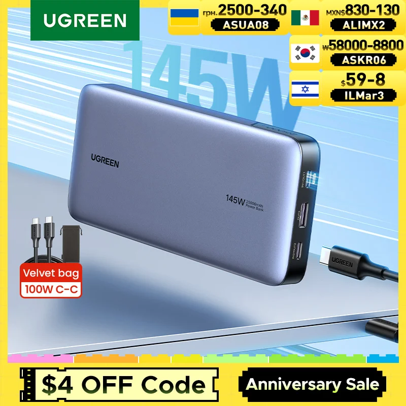 UGREEN 140W 전원 은행 휴대용 25000mAh PD 빠른 충전 PowerBank 노트북 노트북 Xiaomi 13 빠른 충전 외부 배터리 UGREEN 140W 전원 은행 휴대용 25000mAh PD 빠른 충전 PowerBank 노트북 노트북 Xiaomi 13 빠른 충전 외부 배터리
