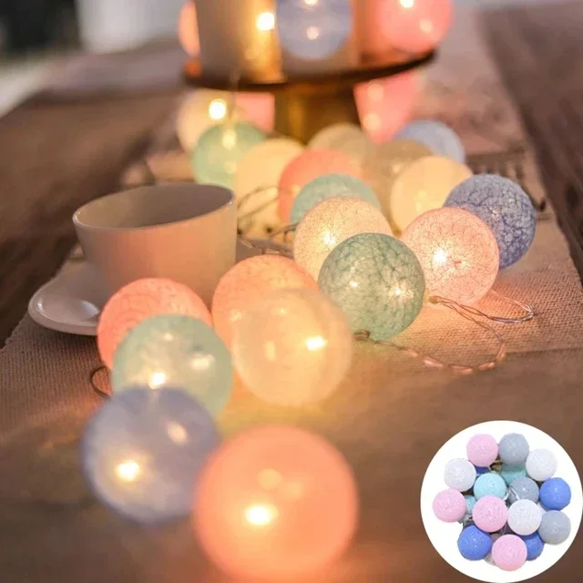 thumbnail image 1 of 20LED Cotton Ball String Lights 2M Garland Ball Fairy Light String for Holiday Wedding Xmas Party Decoration Home Christmas Lamp, 1 of 5