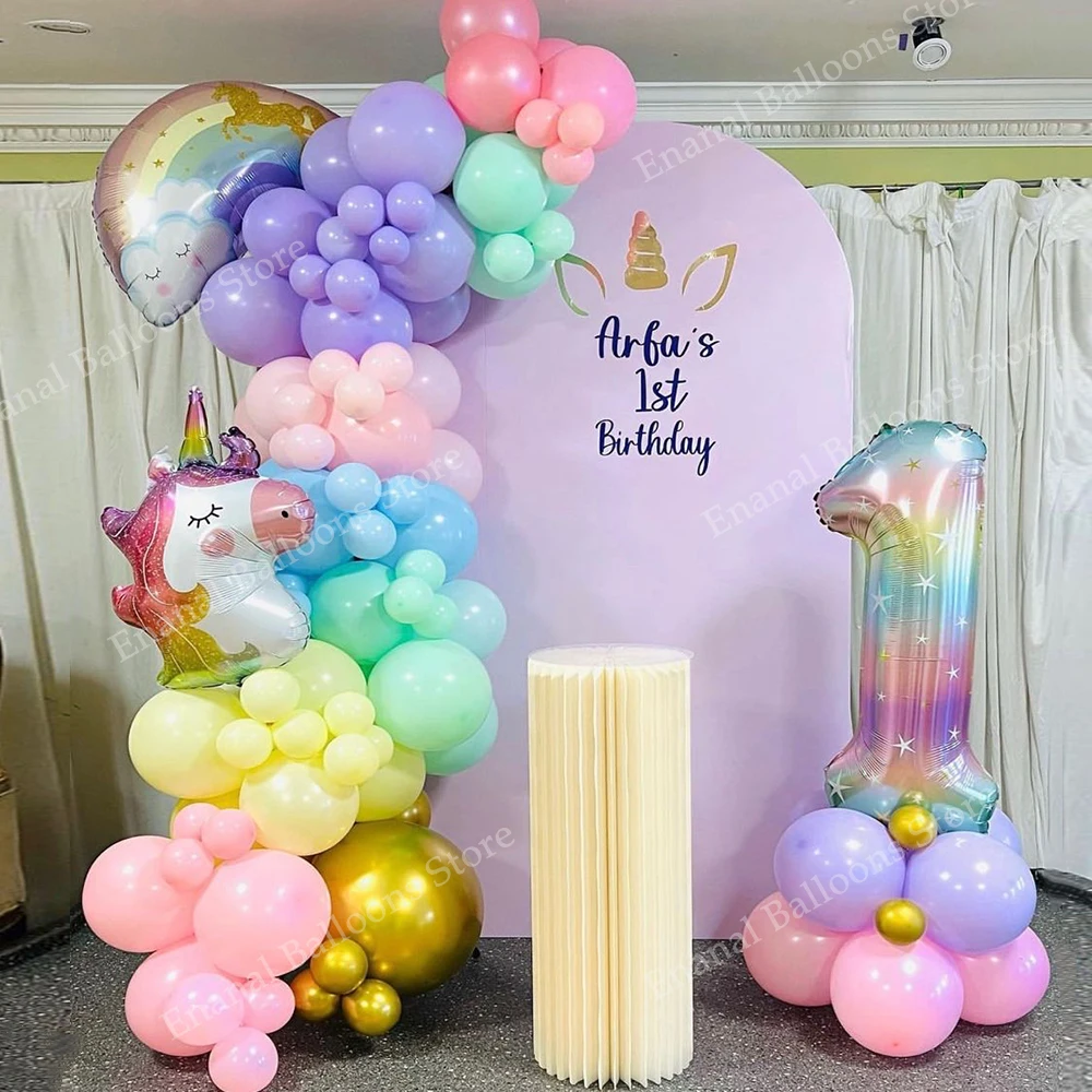 119/30pcs Rainbow Unicorn Birthday Balloon Garland 40inch Number Foil