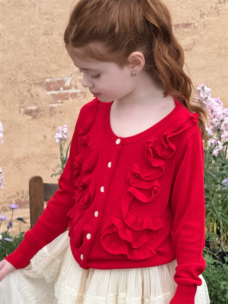 2026 봄 여름 신상 여아 러플 엣지 니트 긴팔 자켓 여아 자외선 차단 가디건 상의