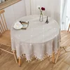 Round Tassel Plaid Tablecloths Heavy Weight Cotton Linen Fabric Dust-Proof Table Cover Kitchen Dining Party Tabletop Decorations 3