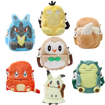 Rowlet Lucario Snorlax Eevee Mimikyu Psyduck Charmander Plush Backpack Pokemon Plush Toy Cute Anime Toy for Kids Birthday Gift 1