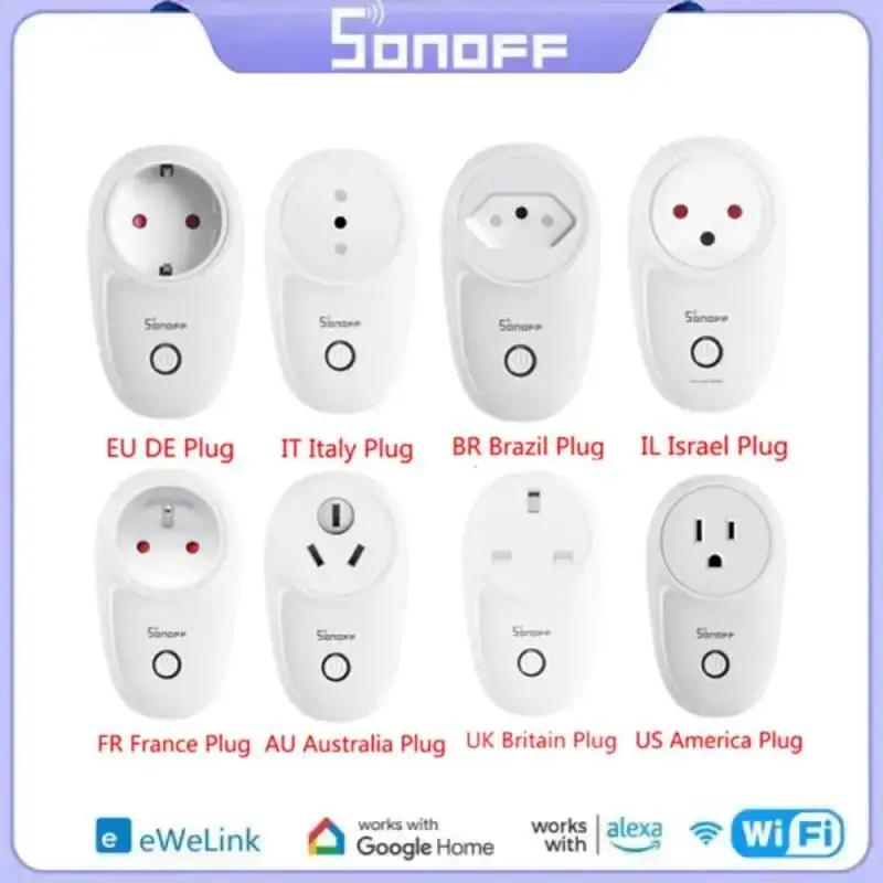 

SONOFF WIFI S26R2 Smart Socket DE-EU/BR/FR/IL Smart Plug Module Voice/Remote Control Via Ewelink Alexa Google Home App