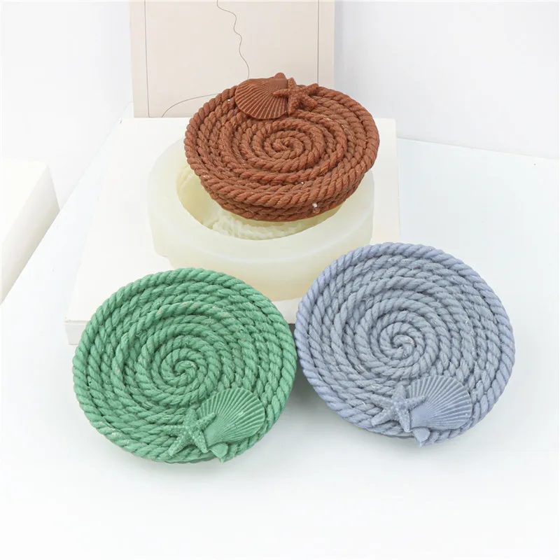 

New Braided Hemp Rope Candle Holder Mold Silicone Starfish Shell Aromatherapy Gypsum Tray Base Resin Mold Candle Making Kit