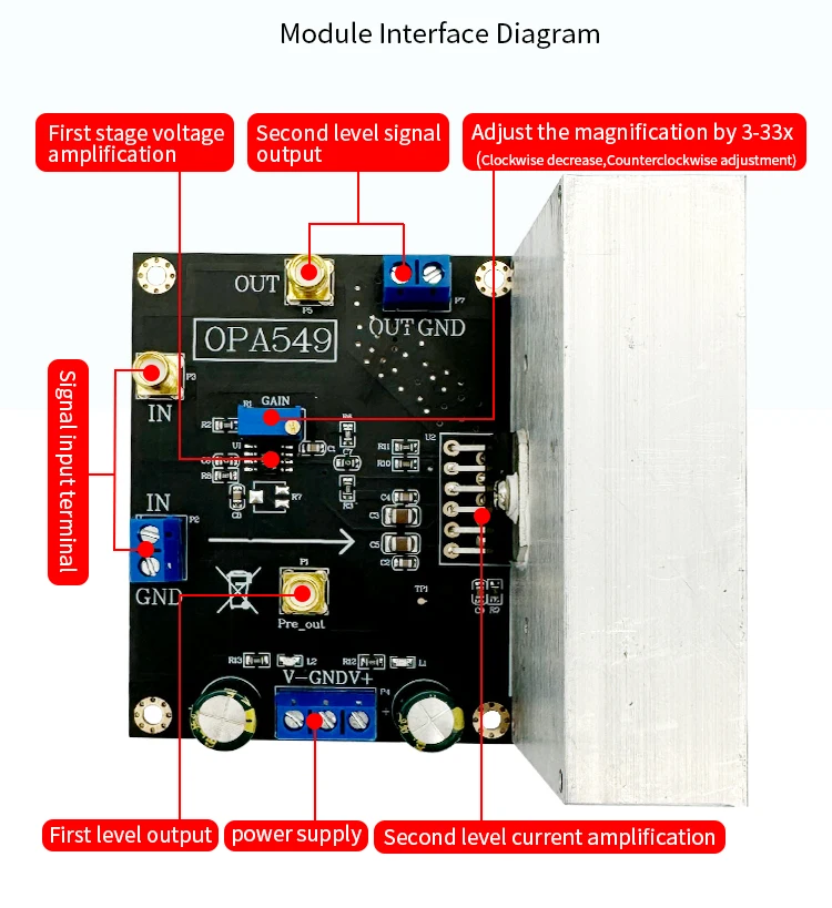 OPA549 module Audio Power Amplifier 100W High-voltage 8A High-current Amplifier