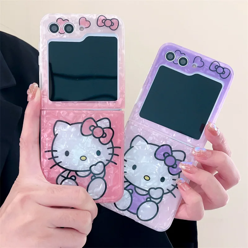 

Hello Kitty Samsung Galaxy ZFlip5 Cartoon Phone Case 5G ZFlip3 Z Flip 4 Flip3 zflip Flip4 Sanrio Shell Pattern Hard PC Cover