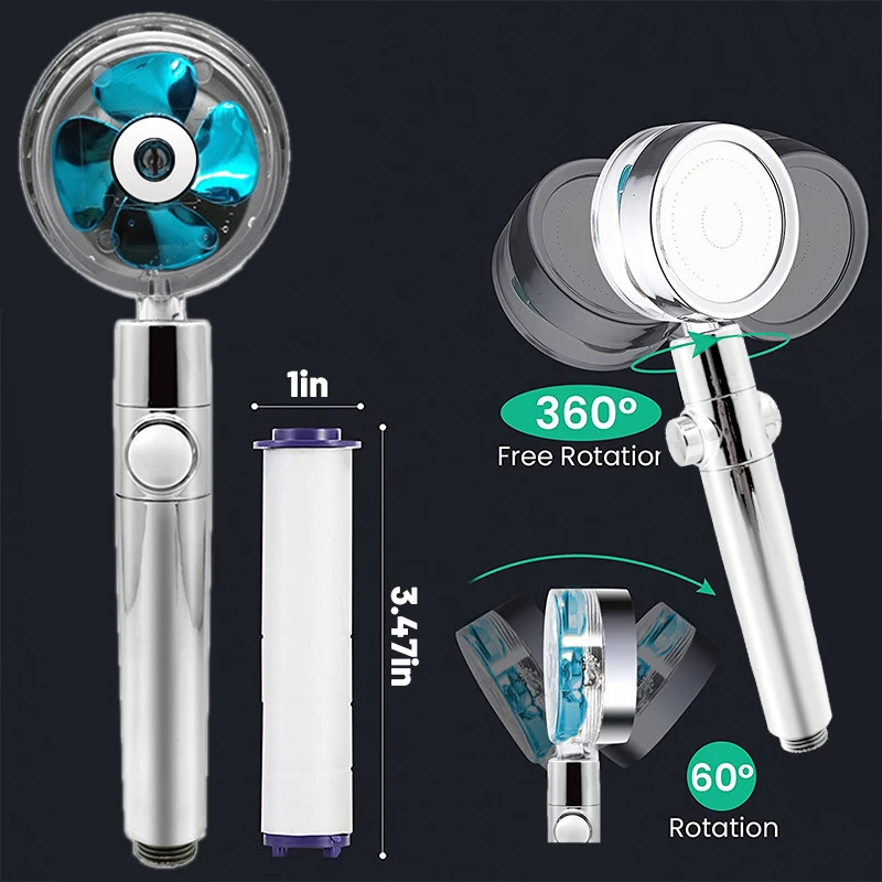 Shower Head High Pressure Rainfall Water Saving 360 Rotating Twin Turbo Propeller Fan Bathroom Accessories