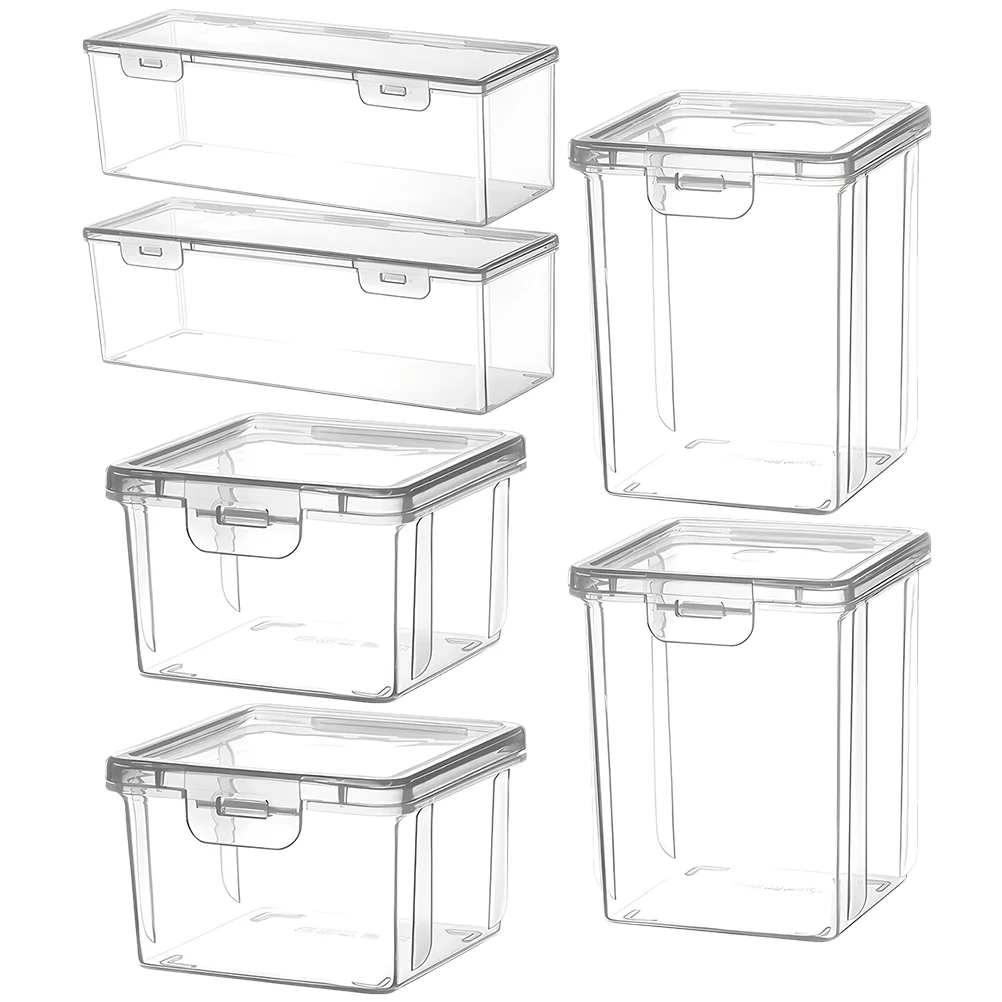 

6pcs Clear Storage Containers with Lids Empty Hinged Boxes Stackable Organizer Boxes for Home