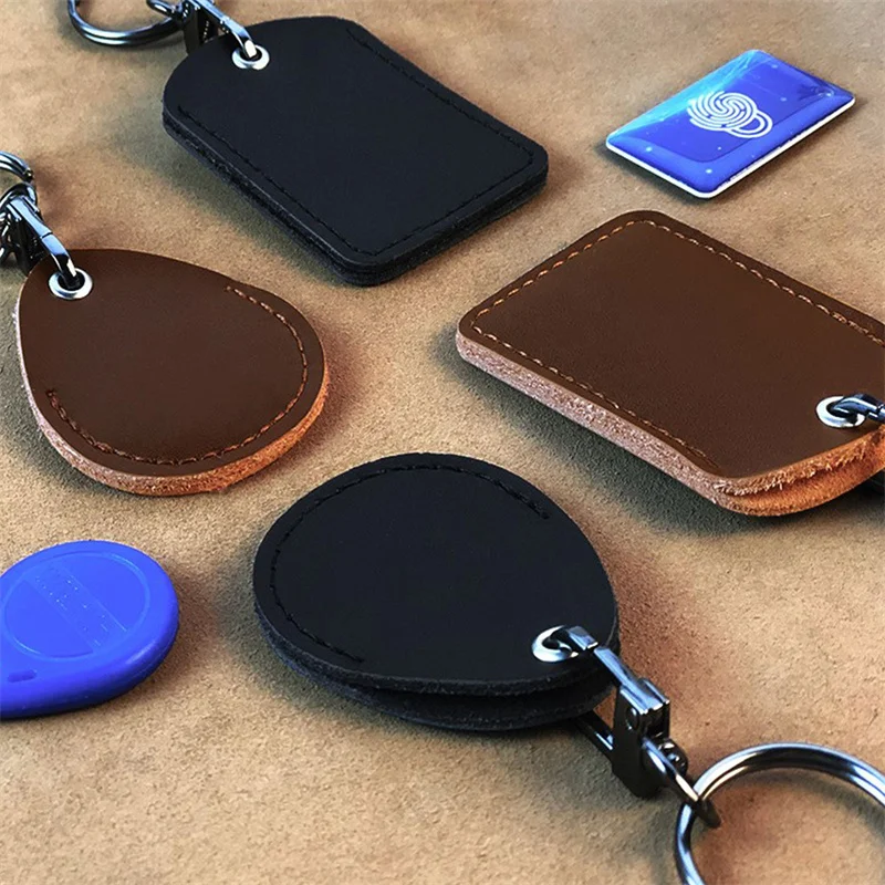 1PC PU Leather Waterproof Keychain Doorlock Key Ring Card Bag Induction Control RFID Tag ID Card Case Key Tag Protective Case 3
