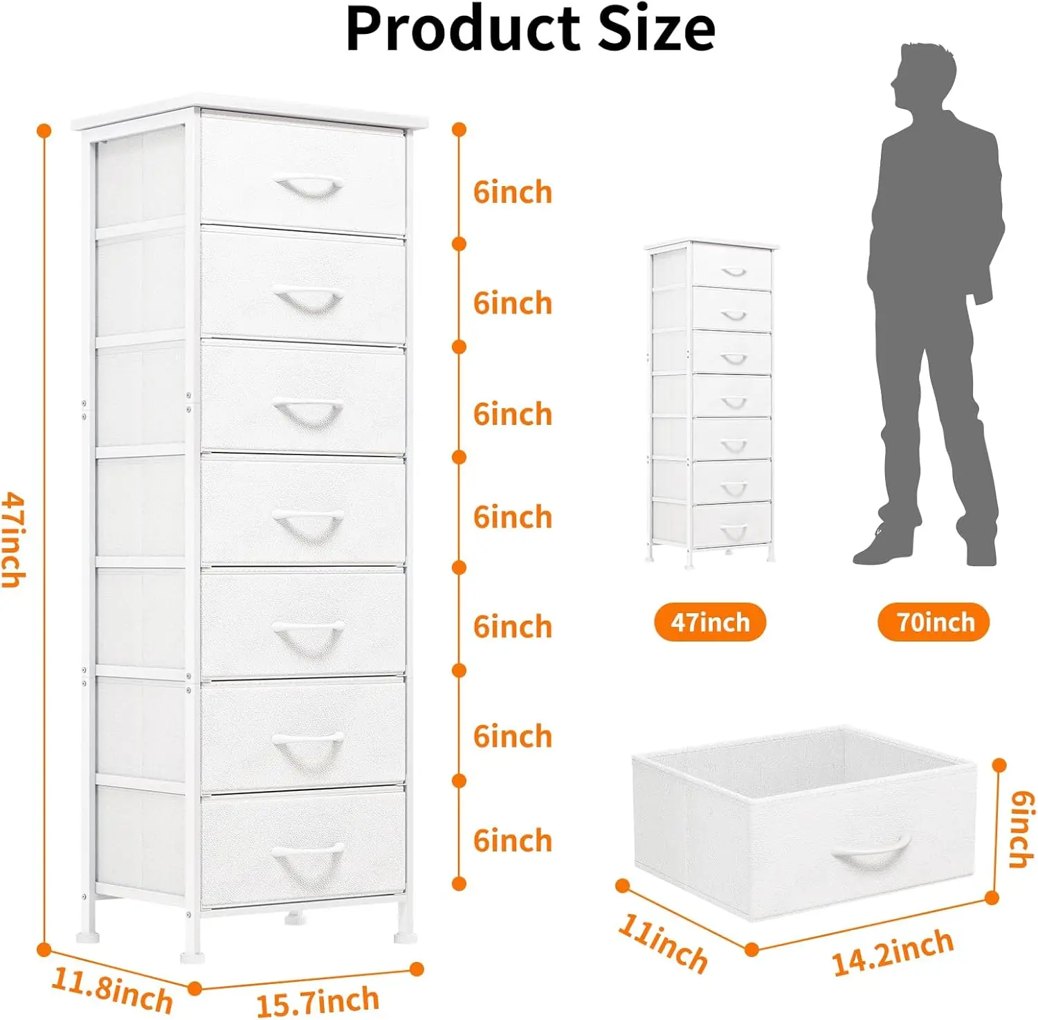 Fixwal White Tall Dresser for Bedroom, Storage Dresser Organizer with 7 Fabric Drawers, Nightstand Furniture in Closet, Entryway 3