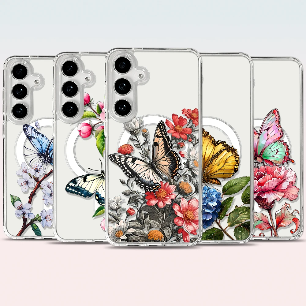 Butterflies and Flowers Magnetic Phone Case - Elegant Protective Cover