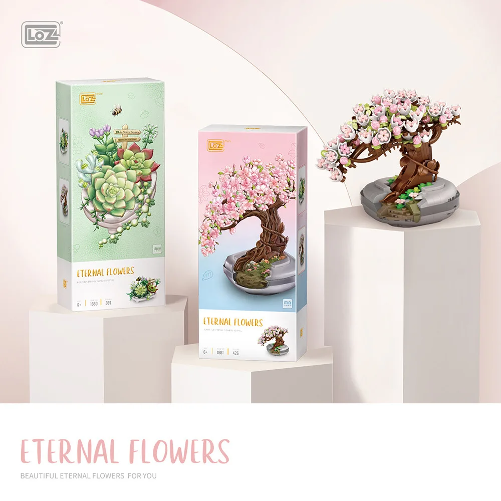 Loz Mini Eternal Flowers Cherry Tree Building Blocks Sakura Pianta Succulenta Assemblaggio Punteggiatura Modello Mattoni Giocattoli Per La Decorazione