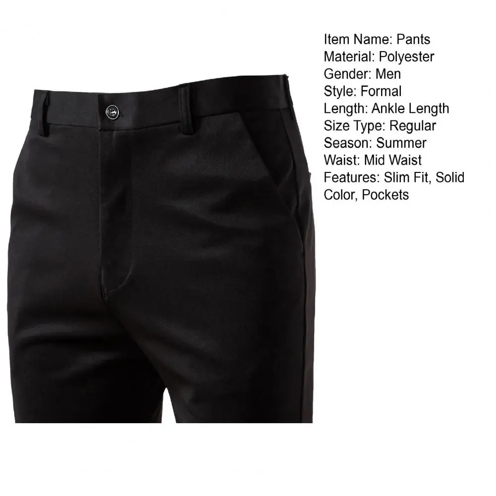 Description Picture 3 of itemOutfit Trousers Men Dress Pants Stylish Men's Slim Fit Suit Pants Solid Color Zipper/button Closure Straight Formal for Office