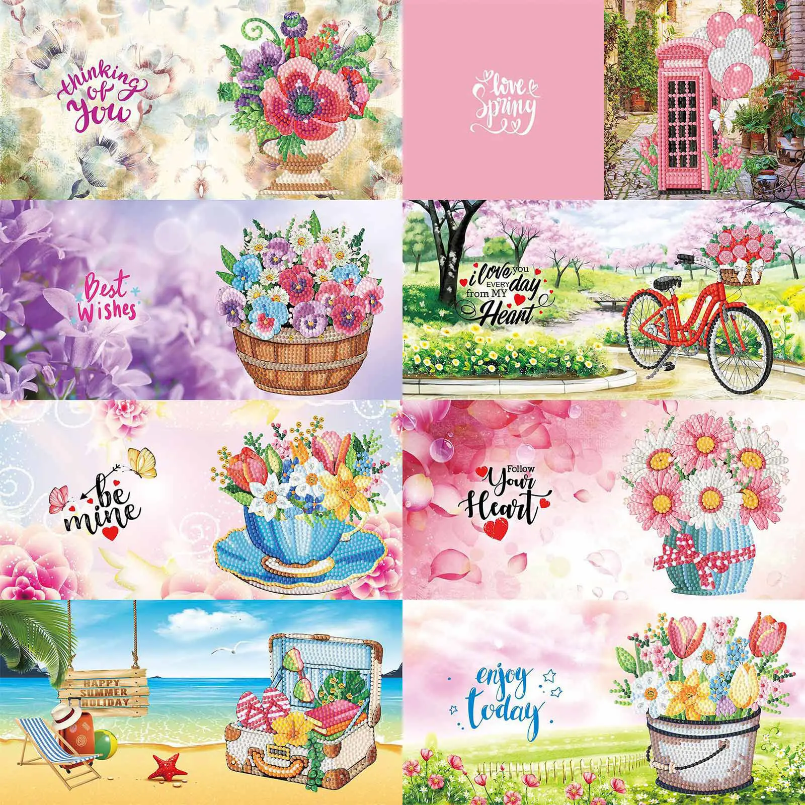 

8pcs 15x15cm Diamond Painting Cards Kit Greeting Card For Valentine's Day Birthdays Artworks Crafts Home Decoration Paintings