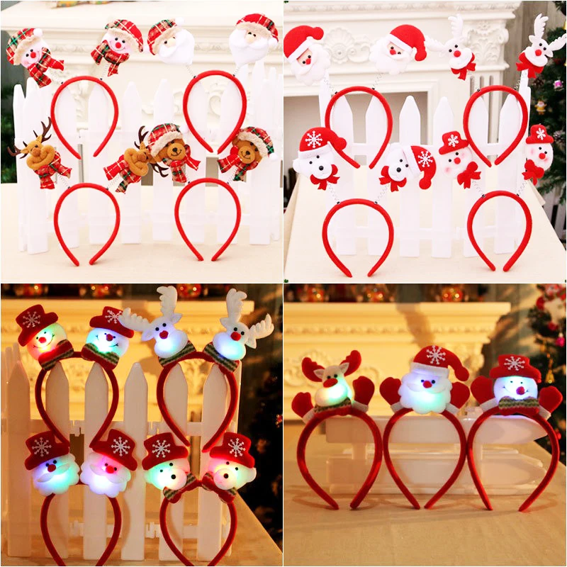Christmas Headband Santa Claus Elk Antlers Reindeer Headband Cosplay Ears Led Glowing Ornaments Party Christmas Hair Accessories