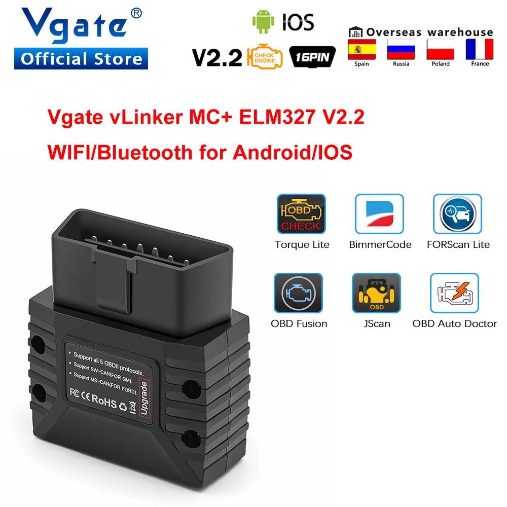 Vgate vLinker MC+ ELM327 V2.2 Bluetooth-Compatible 4.0 wifi Car Scanner OBD2 Auto Diagnostic Tool OBD 2 Scan PK ELM 327 V 1 5 auto inspection equipment