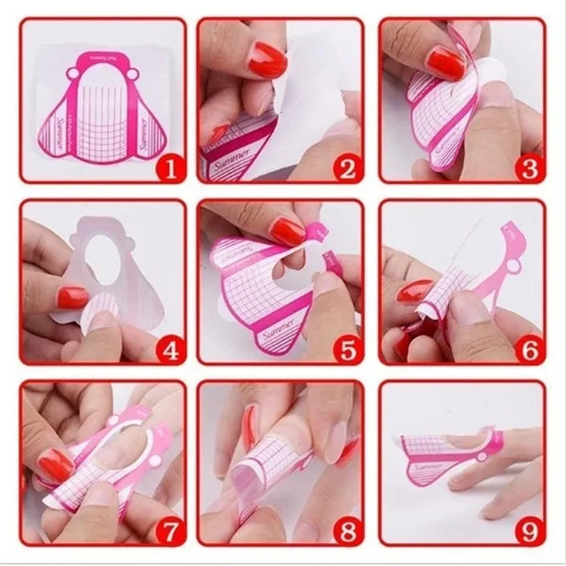 100개 아크릴 네일 몰드 프렌치 네일 연장 매니큐어 템플릿 젤 네일 아트 도구 (쏙 오프)