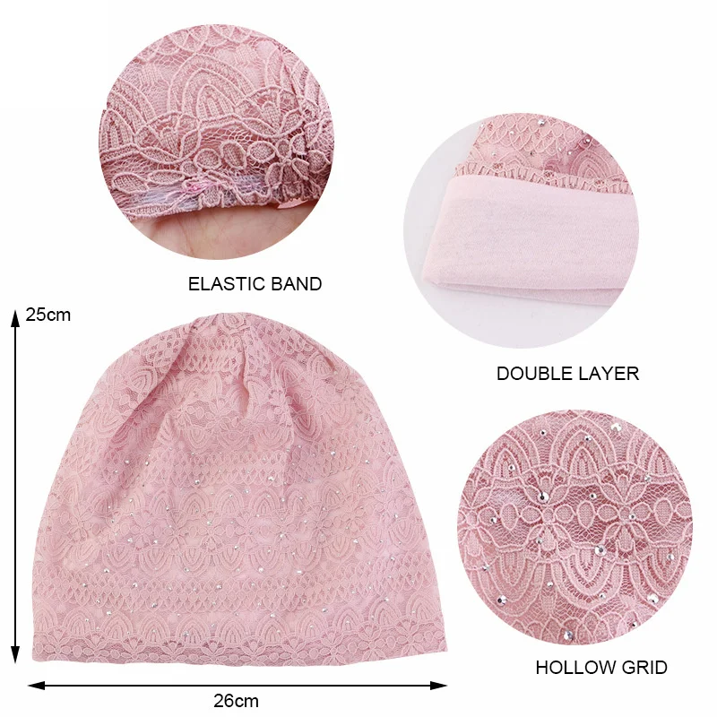 Winter Hats For Women Men Lace Rhinestone Breathable Turban Hat Windproof Warm Cap Female Beanie Hip Hop Bone Gorro Ponytail Hat 2