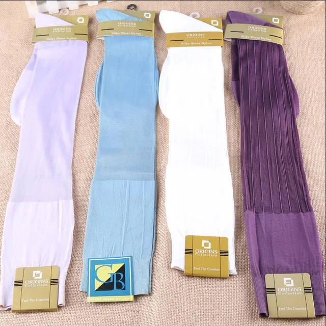 오버 니 하이 비즈니스 남성 양말, 섹시한 투명 메쉬 플레인 스트라이프 튜브 양말, 초박형 탄성 실키 스타킹